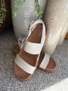 TOMS Women's Neutral Linen-Strap Open-Toe Sandals